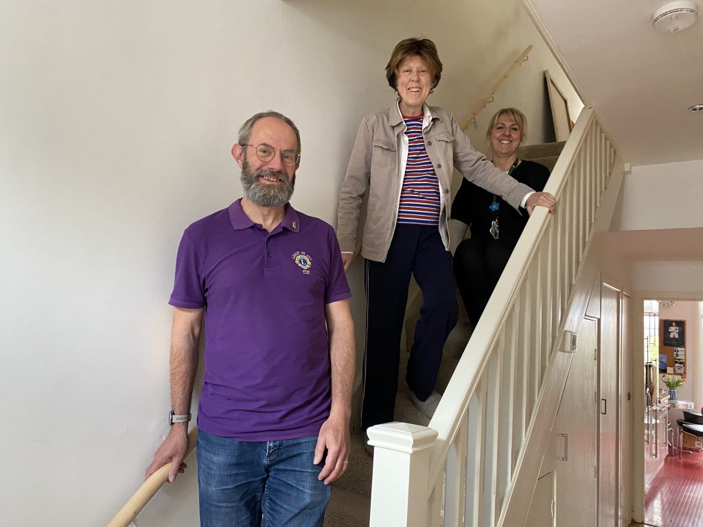 Tim Watts from Leigh Lions, Gaynor Martin and PCN paramedic Caroline Blyth-Cook with the newly-installed handrails